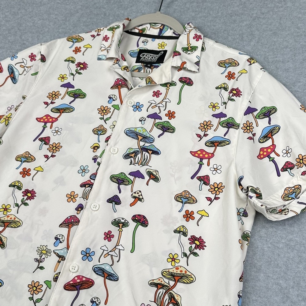 Drill Clothing‎ Camp Shirt Mens S White Mushrooms Fresh Prints of Bel-Air
